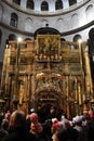 Pilgrims in front of The  Edicule in The Church of the Holy Sepulchre, Christ`s tomb, in the Old City of Jerusalem, Israel Royalty Free Stock Photo